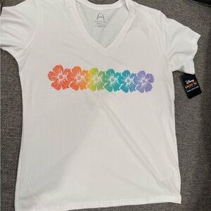 Disney Aulani White T-Shirt with Rainbow Floral Design